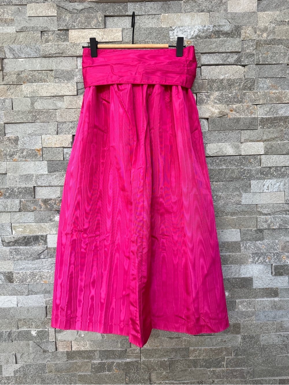 Vintage Lasting Impressions Hot Pink Moiré Midi Skirt w/Removable Sash Belt XS 0